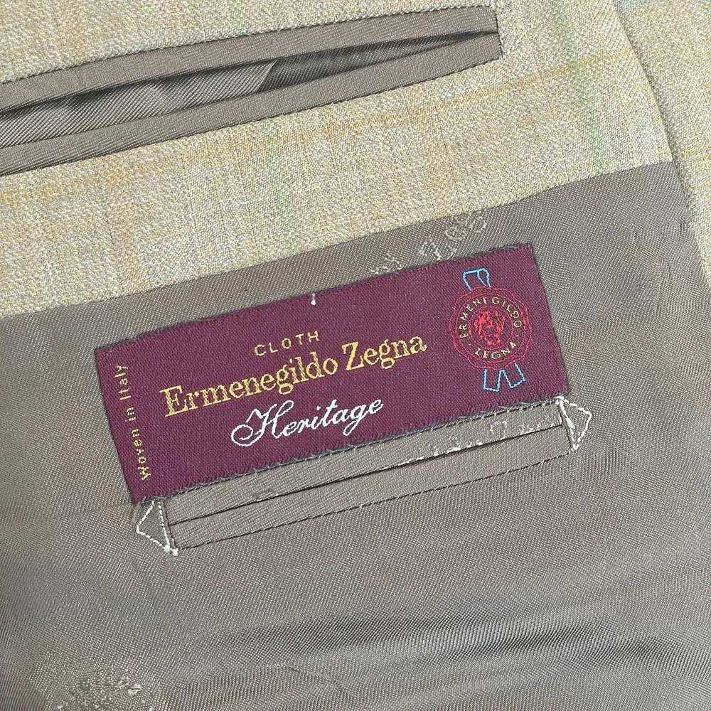 Ermenegildo Zegna Heritage Sport Coat Jacket Blazer Men 46R Tan WindowPane Plaid